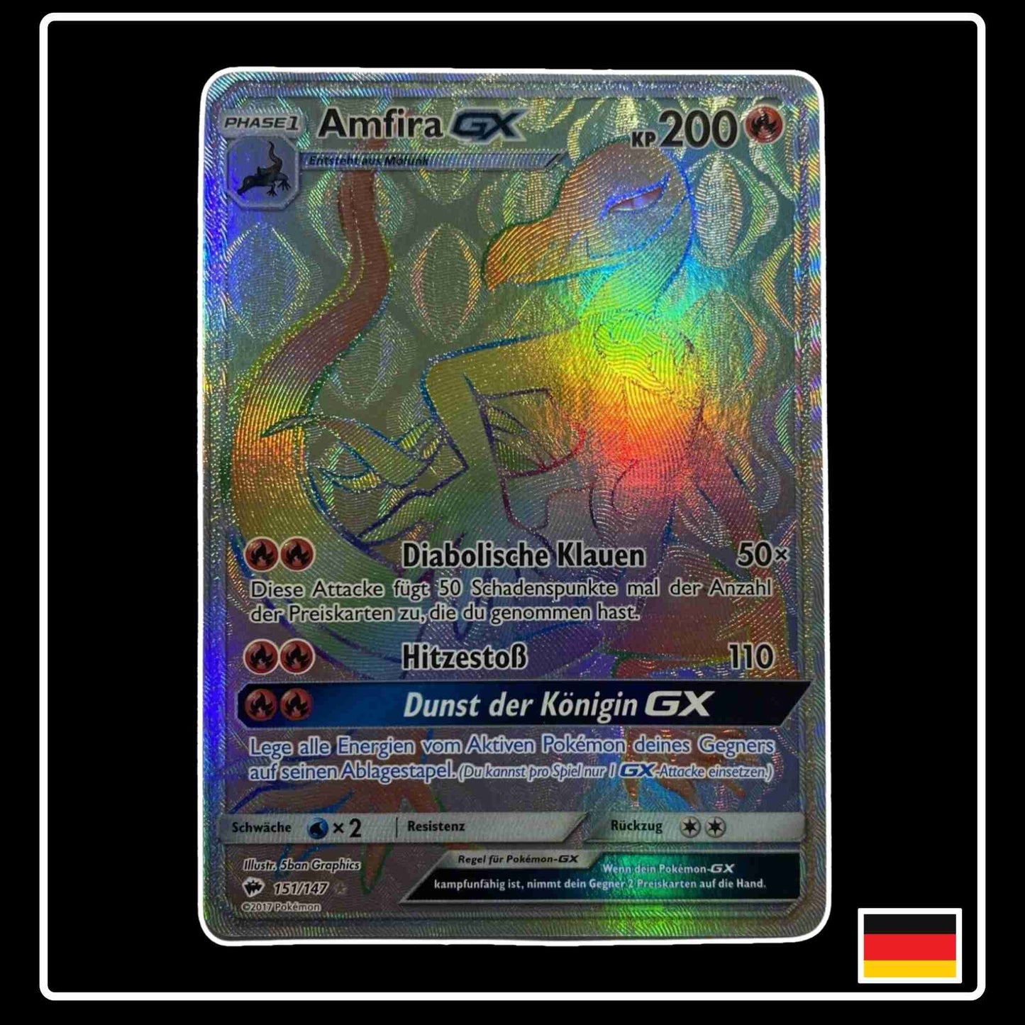 Amfira GX Rainbow 151/147 Pokemon Nacht in Flammen