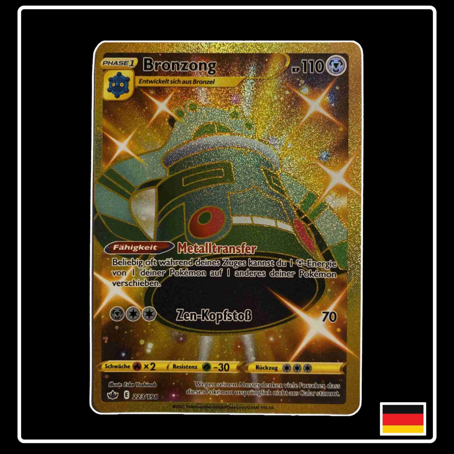 Pokemon Karte Bronzong GOLD 223/198 aus dem Schwert & Schild Set Schaurige Herrschaft