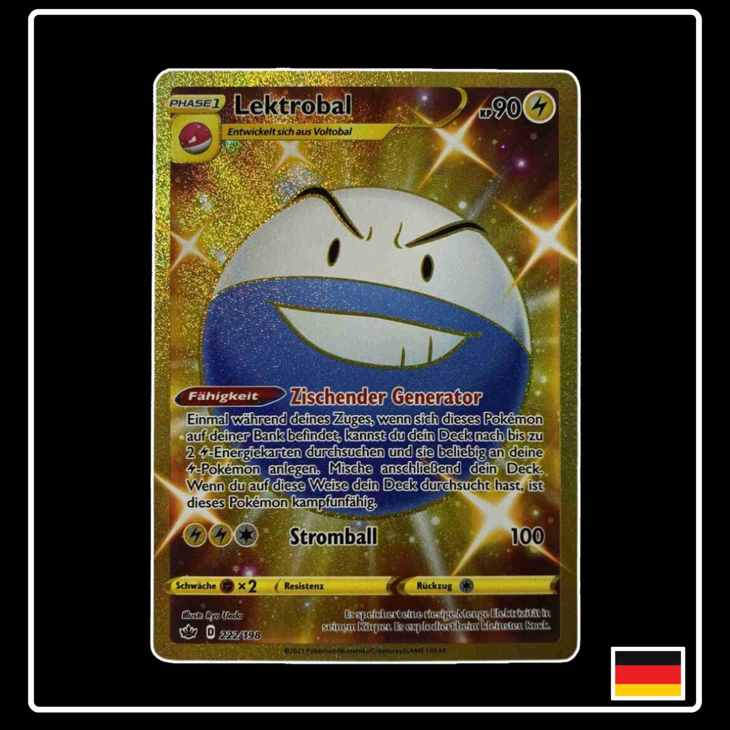 Pokemon Karte Lektrobal GOLD 222/198 aus dem Schwert & Schild Set Schaurige Herrschaft