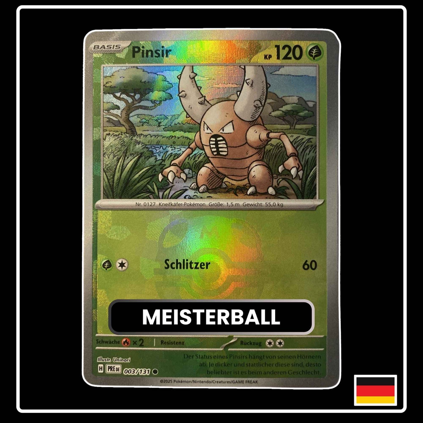 Pinsir Meisterball Pokémon Karte – Prismatische Entwicklungen, Deutsch, holografisch, selten