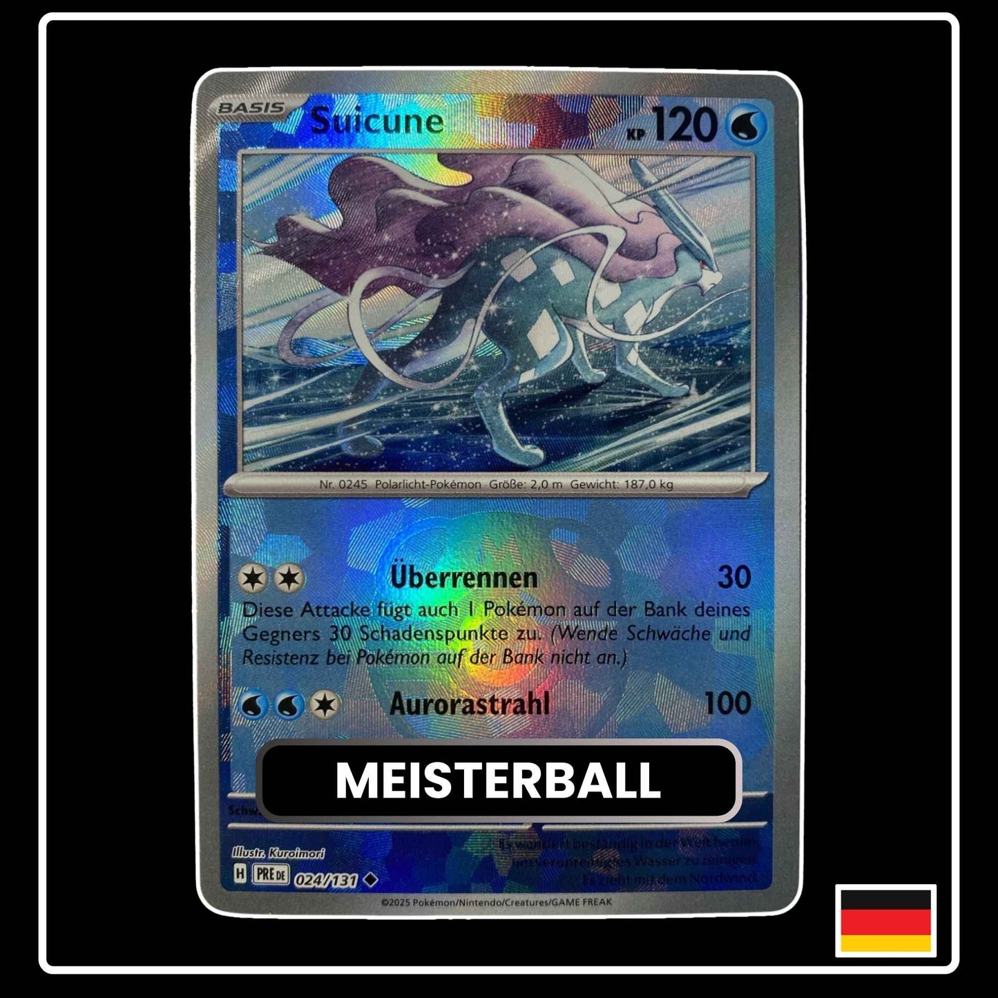 Suicune Meisterball Pokémon Karte – Prismatische Entwicklungen, Deutsch, holografisch, selten