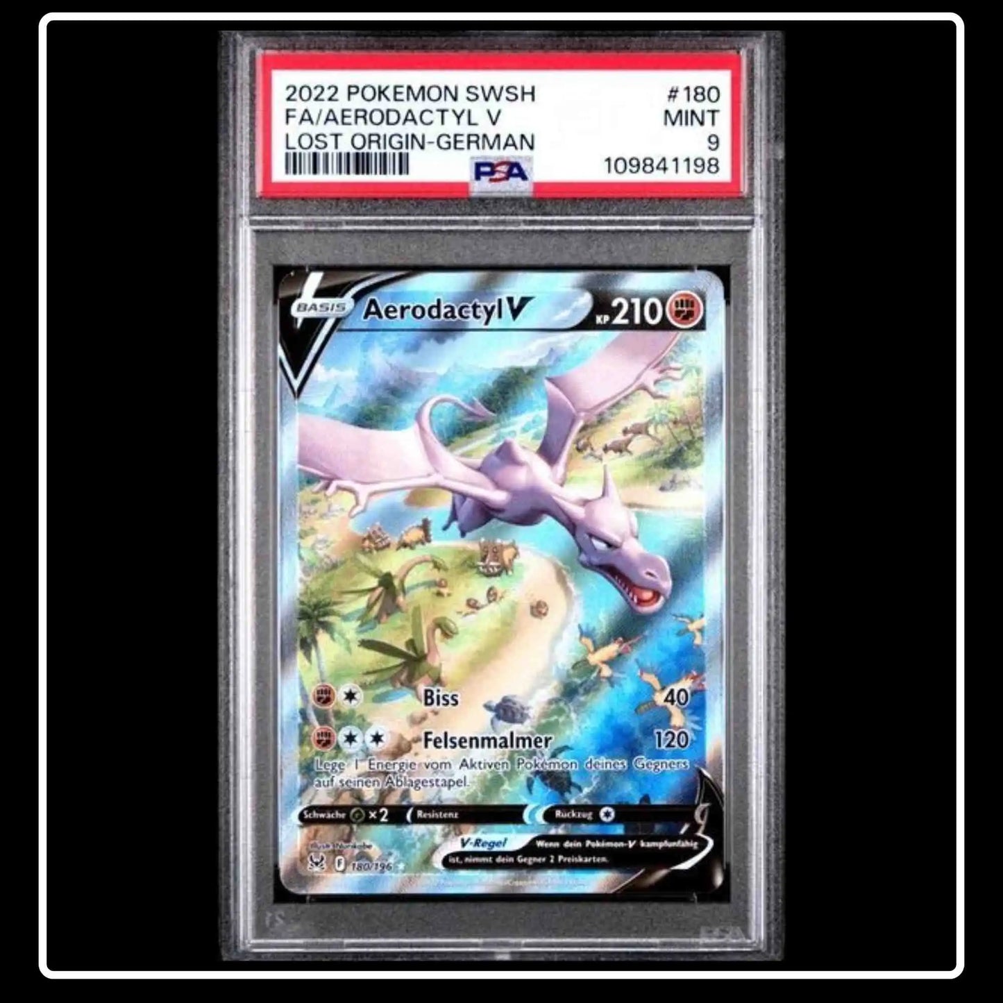 Aerodactyl V Alt Art 180/196 Pokemon Verlorener Ursprung PSA 9