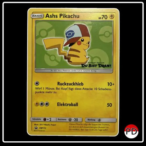 Ashs Pikachu SM112 Pokemon Sonne & Mond Black Star Promo