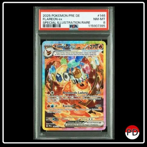 Flamara ex SIR 146/131 Pokemon Prismatische Entwicklungen PSA 8