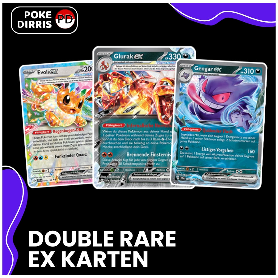 Glurak ex, Turtok ex und Mew ex – 151 & Prismatische Entwicklungen Pokémon Karten