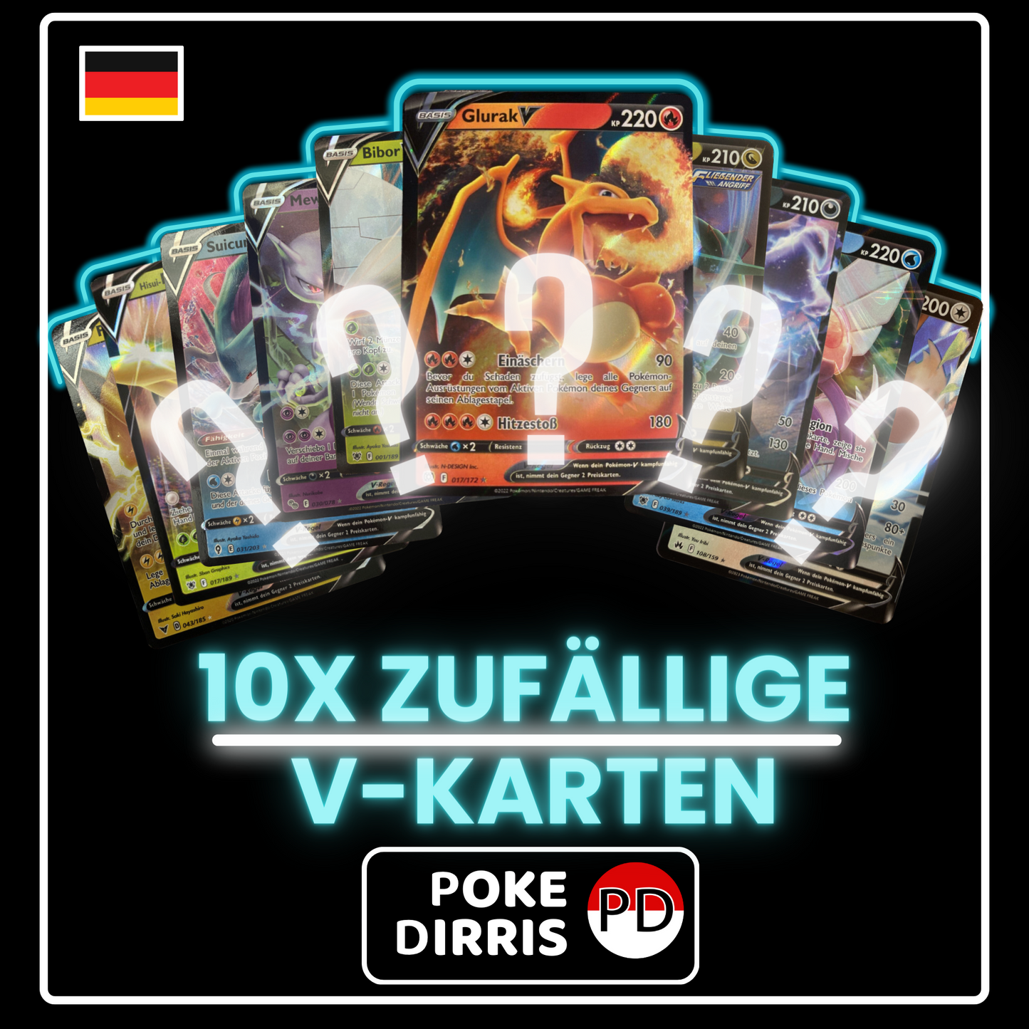 10x V-Karten Deutsch Schwert & Schild (Zufällige Auswahl)