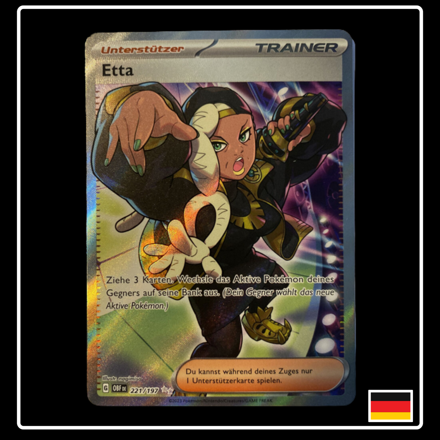 Etta Trainer Full Art Deutsch 221/197 Obsidian Flammen