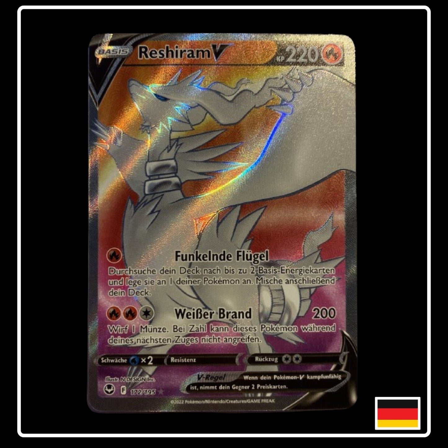 Reshiram V Full Art Deutsch 172/195 Silberne Sturmwinde