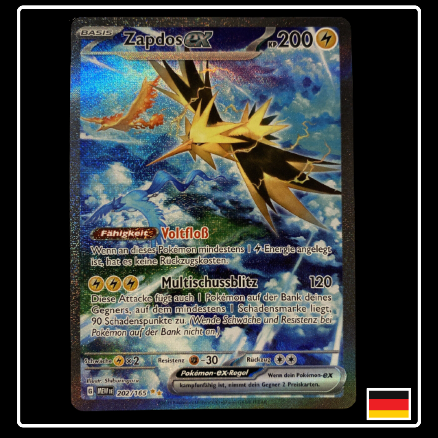 Zapdos ex SAR Deutsch 202/165 Karmesin & Purpur 151