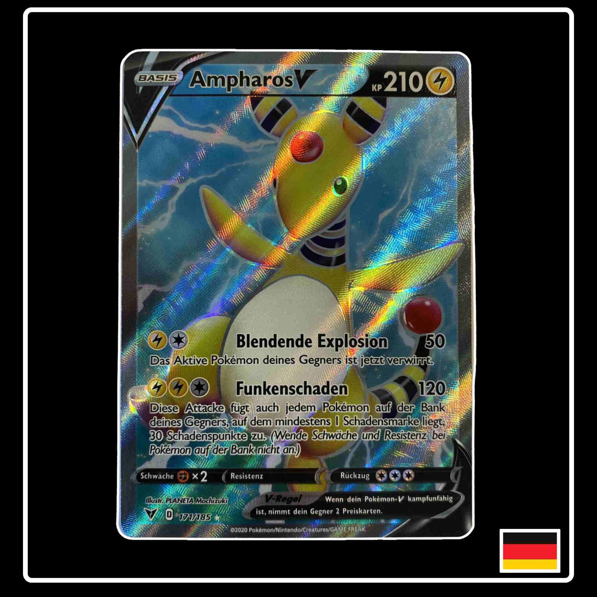 Pokemon Karte Ampharos V Full Art 171/185 aus dem Schwert & Schild Set Farbenschock