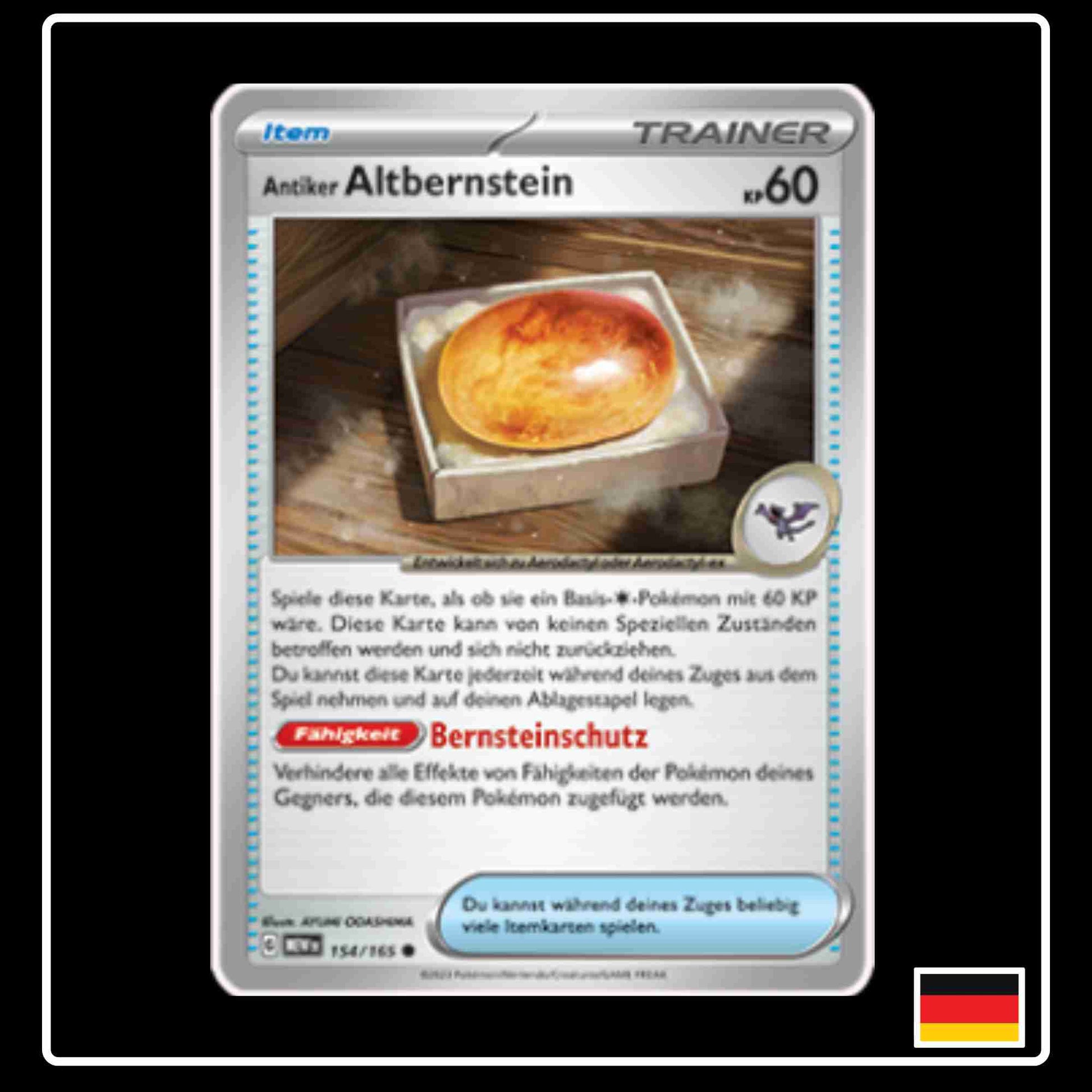 Antiker Altbernstein 154/165 aus dem Pokemon Set Karmesin & Purpur 151 