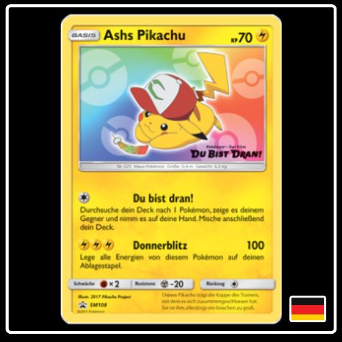 Ashs Pikachu Deutsch SM108 Pokemon Sonne & Mond Promo (Sealed)