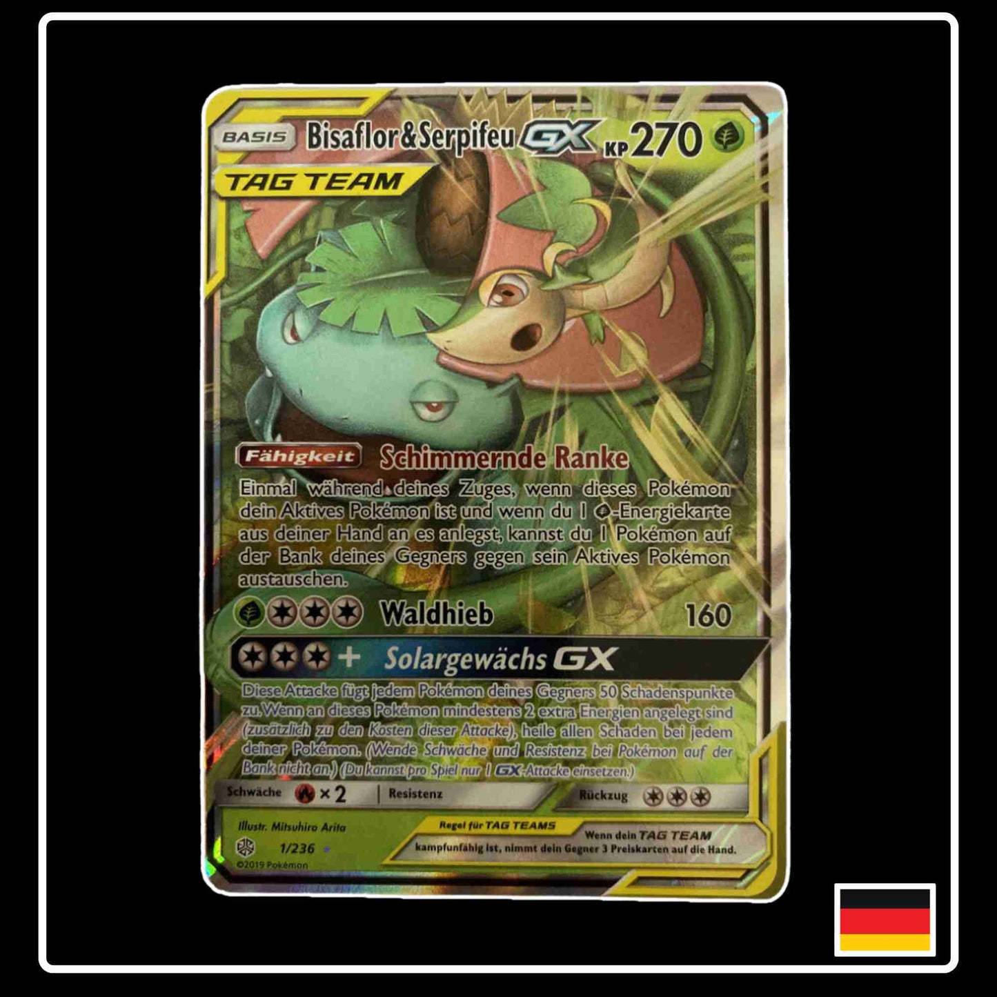 Pokemon Karte Bisaflor & Serpifeu GX 1/236 aus dem Sonne & Mond Welten im Wandel