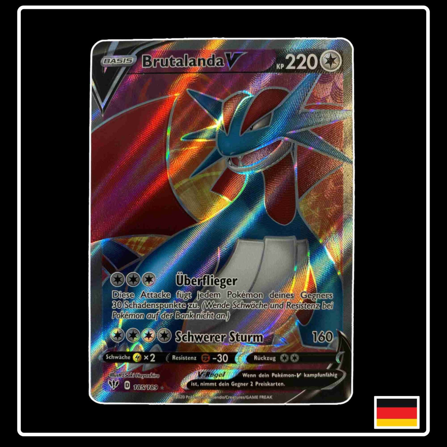 Pokemon Karte Brutalanda V Full Art 185/189 aus dem Schwert & Schild Set Flammende Finsternis