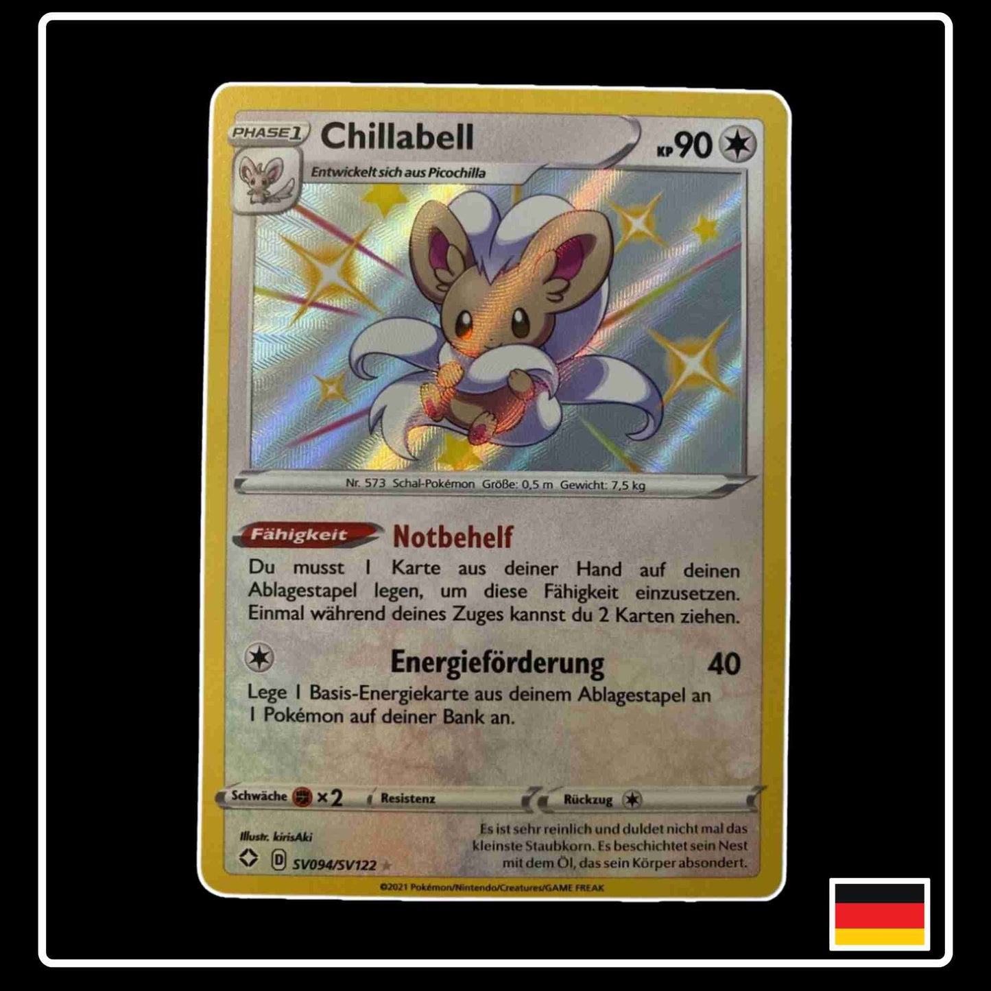 Pokemon Karte Chillabell Shiny SV094/SV122 aus dem Schwert & Schild Set Glänzendes Schicksal