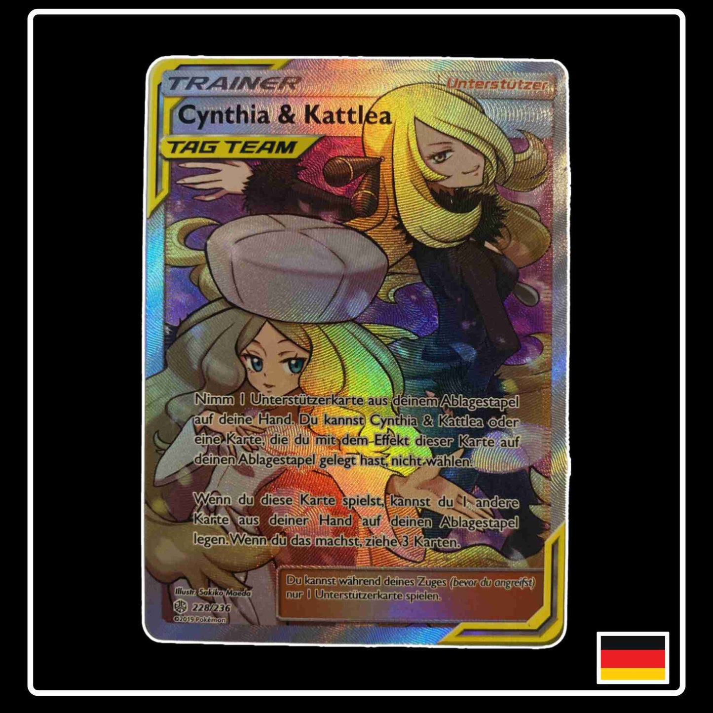 Pokemon Karte Cynthia & Kattlea Full Art 228/236 aus dem Sonne & Mond Welten im Wandel