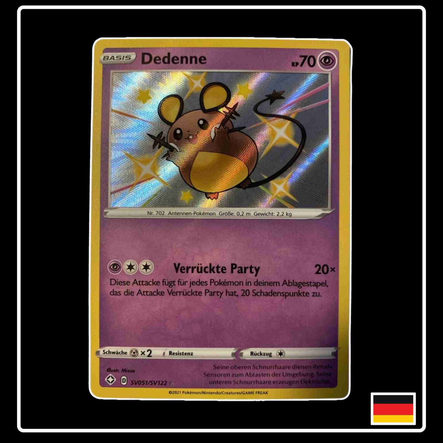 Pokemon Karte Dedenne Shiny SV051/SV122 aus dem Schwert & Schild Set Glänzendes Schicksal