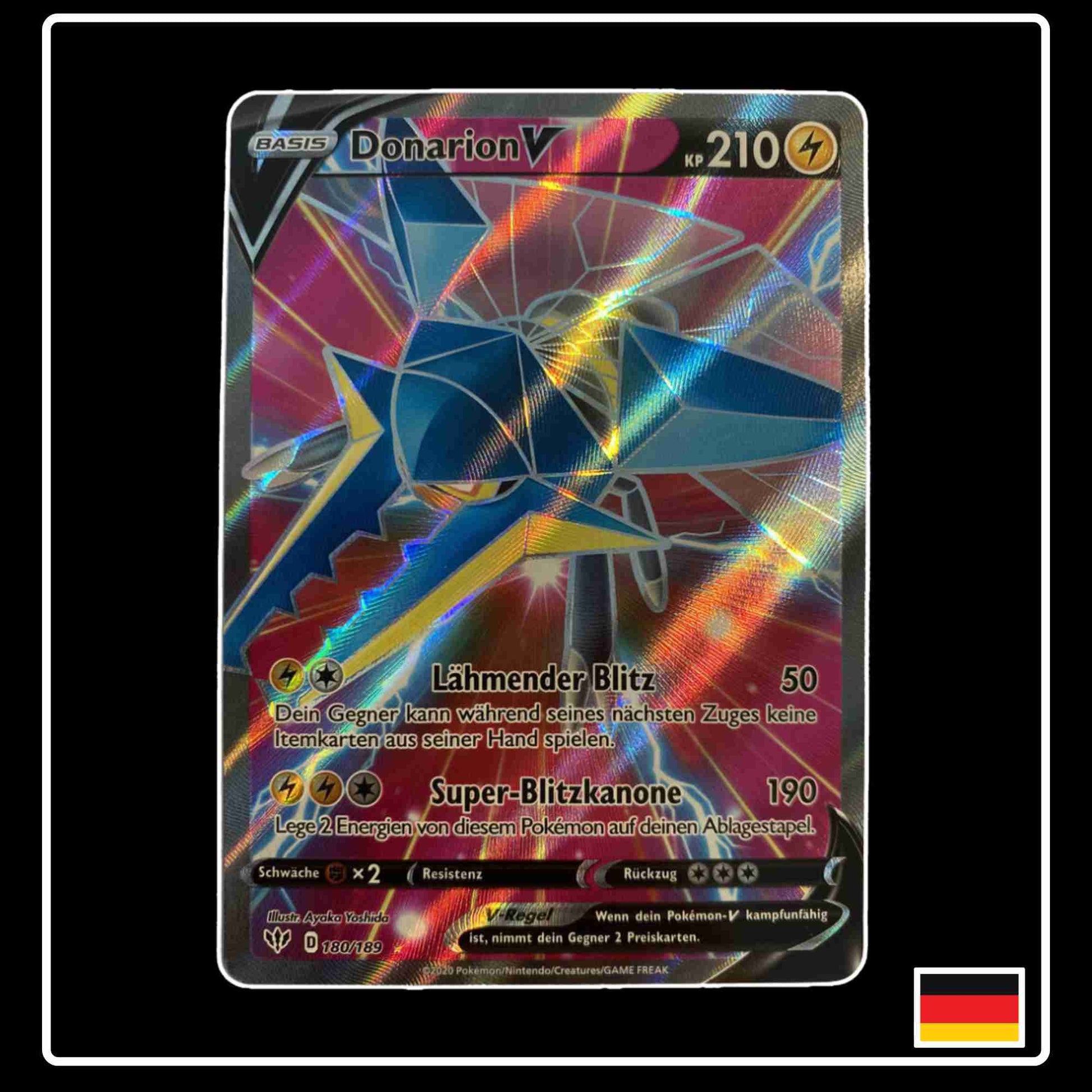 Pokemon Karte Donarion V Full Art 180/189 aus dem Schwert & Schild Set Flammende Finsternis