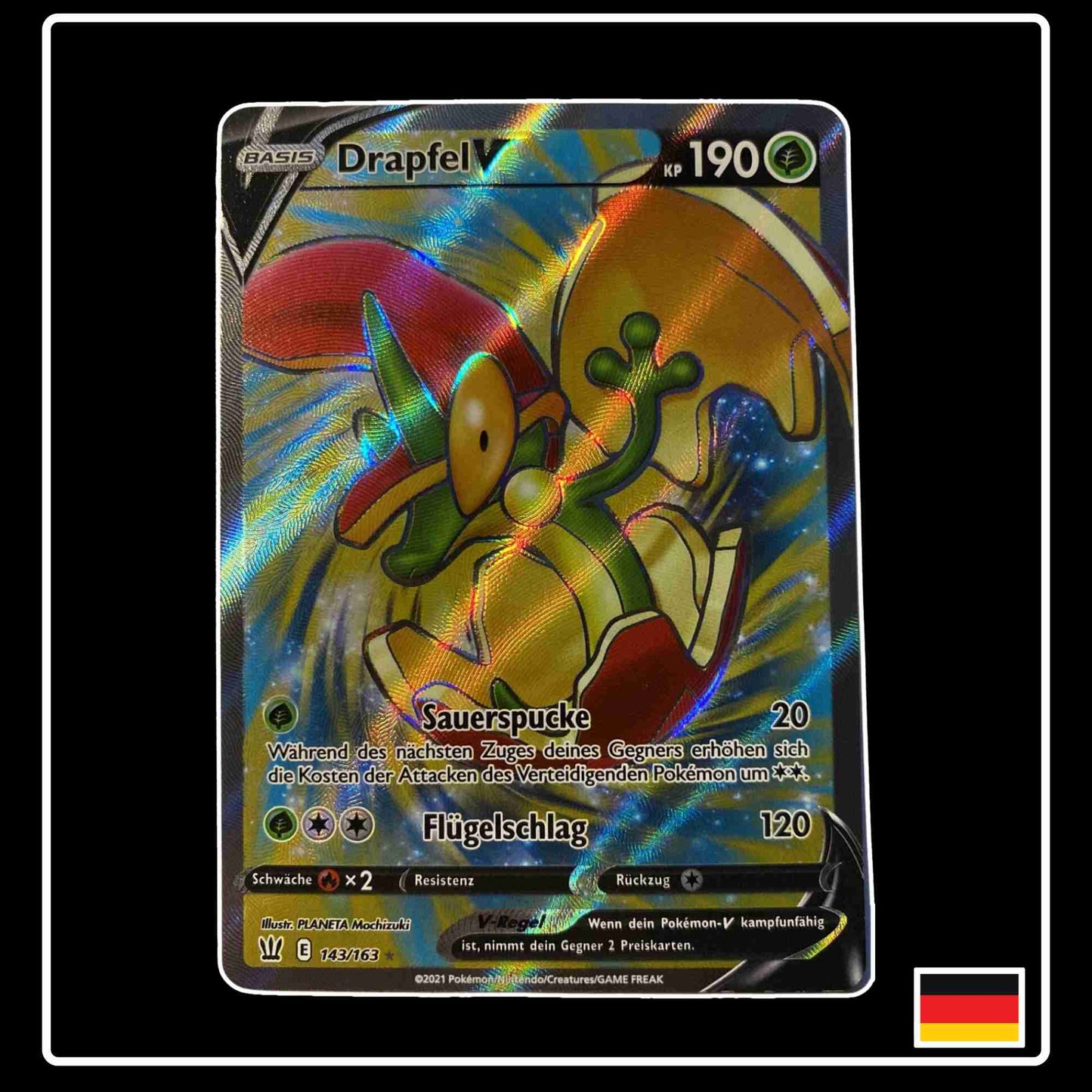 Pokemon Karte Drapfel V Full Art 143/163 aus dem Schwert & Schild Set Kampfstile