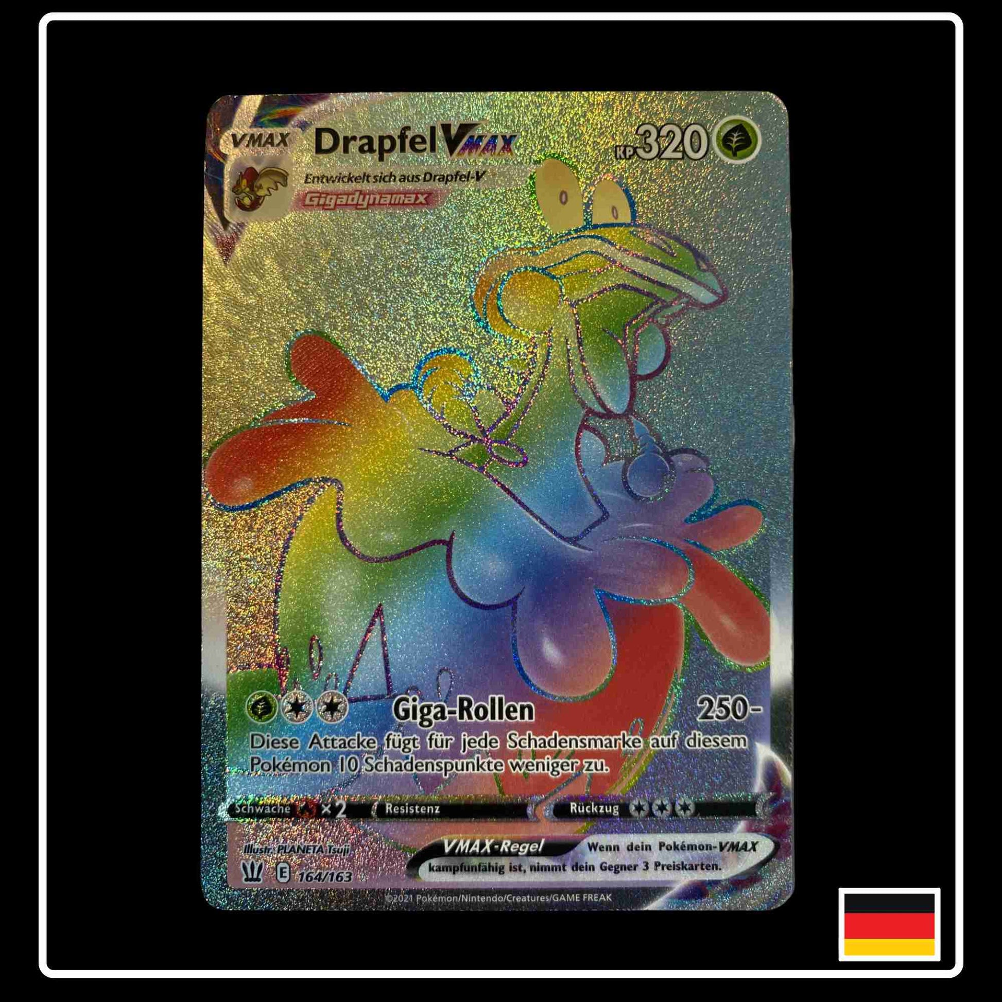 Pokemon Karte Drapfel VMAX Rainbow 164/163 aus dem Schwert & Schild Set Kampfstile