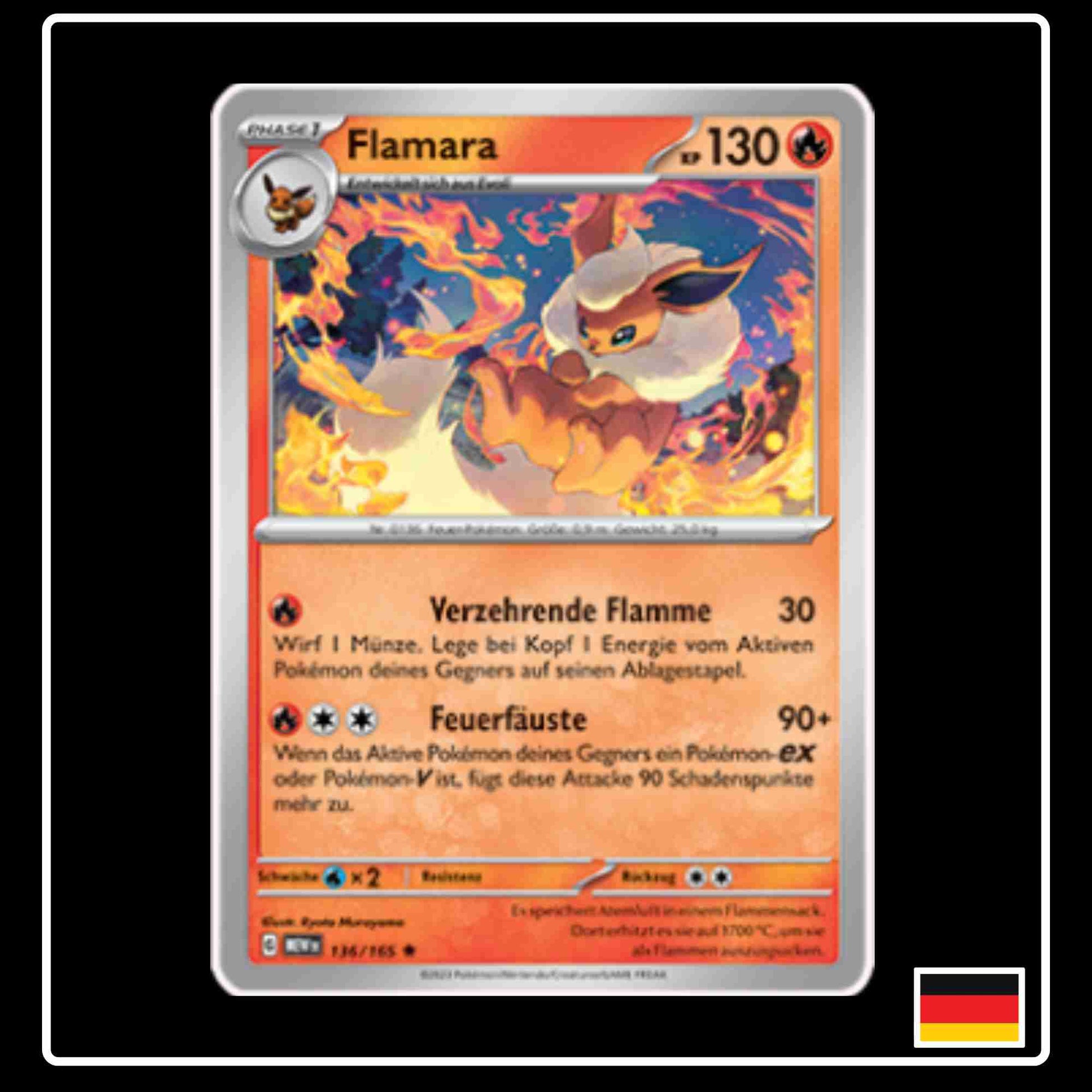 Flamara 136/165 aus dem Pokemon Set Karmesin & Purpur 151 