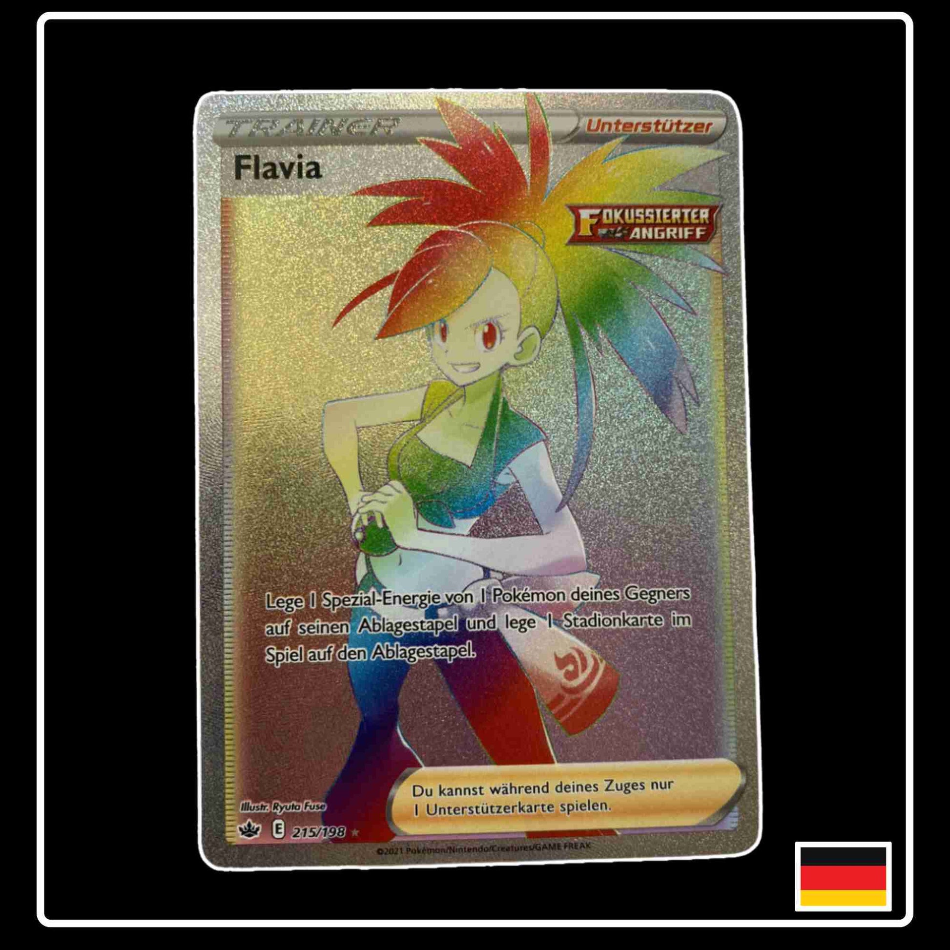 Pokemon Karte Flavia Rainbow 215/198 aus dem Schwert & Schild Set Schaurige Herrschaft