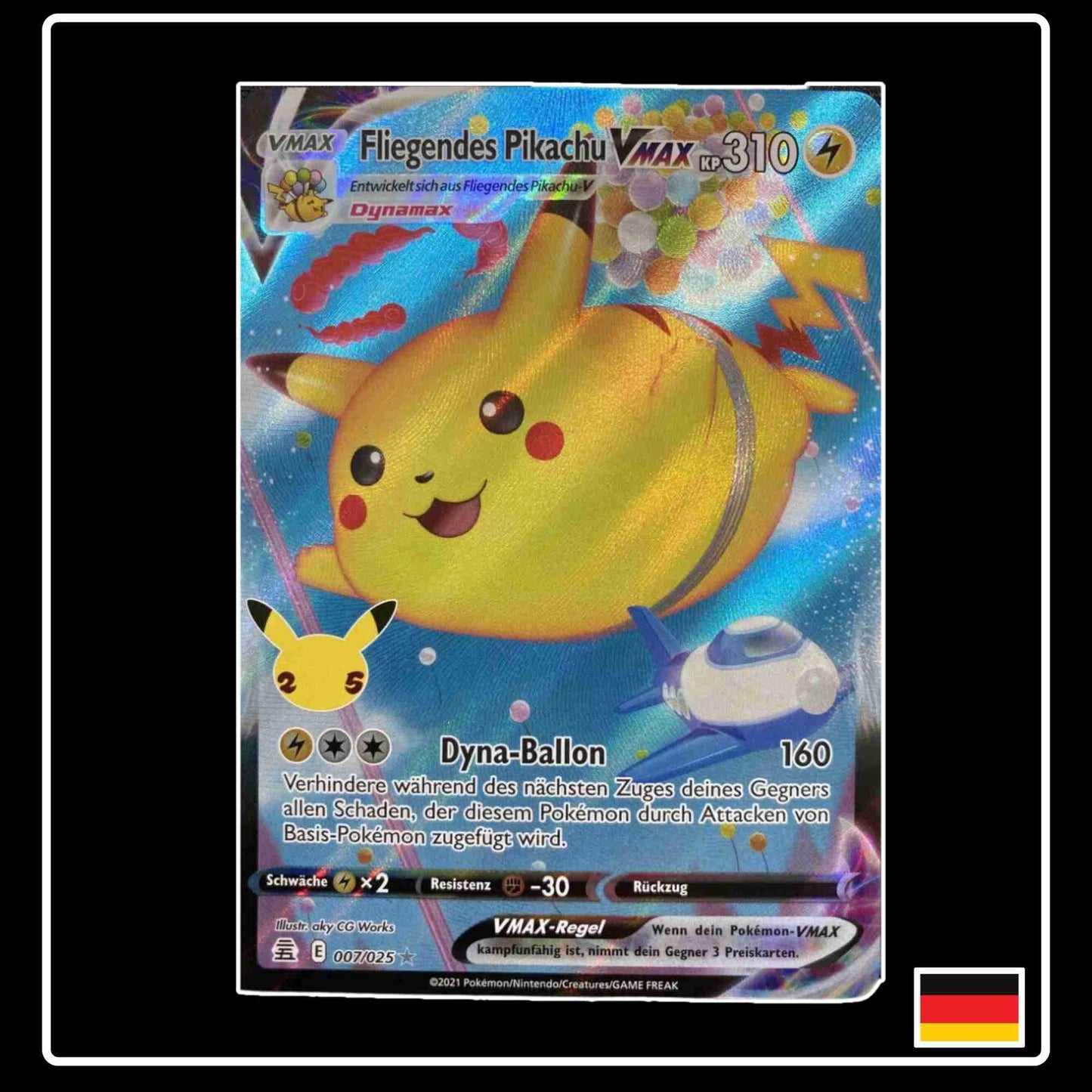 Fliegendes Pikachu VMAX 007/025 Reprint Pokemon Karte aus dem Set Celebrations