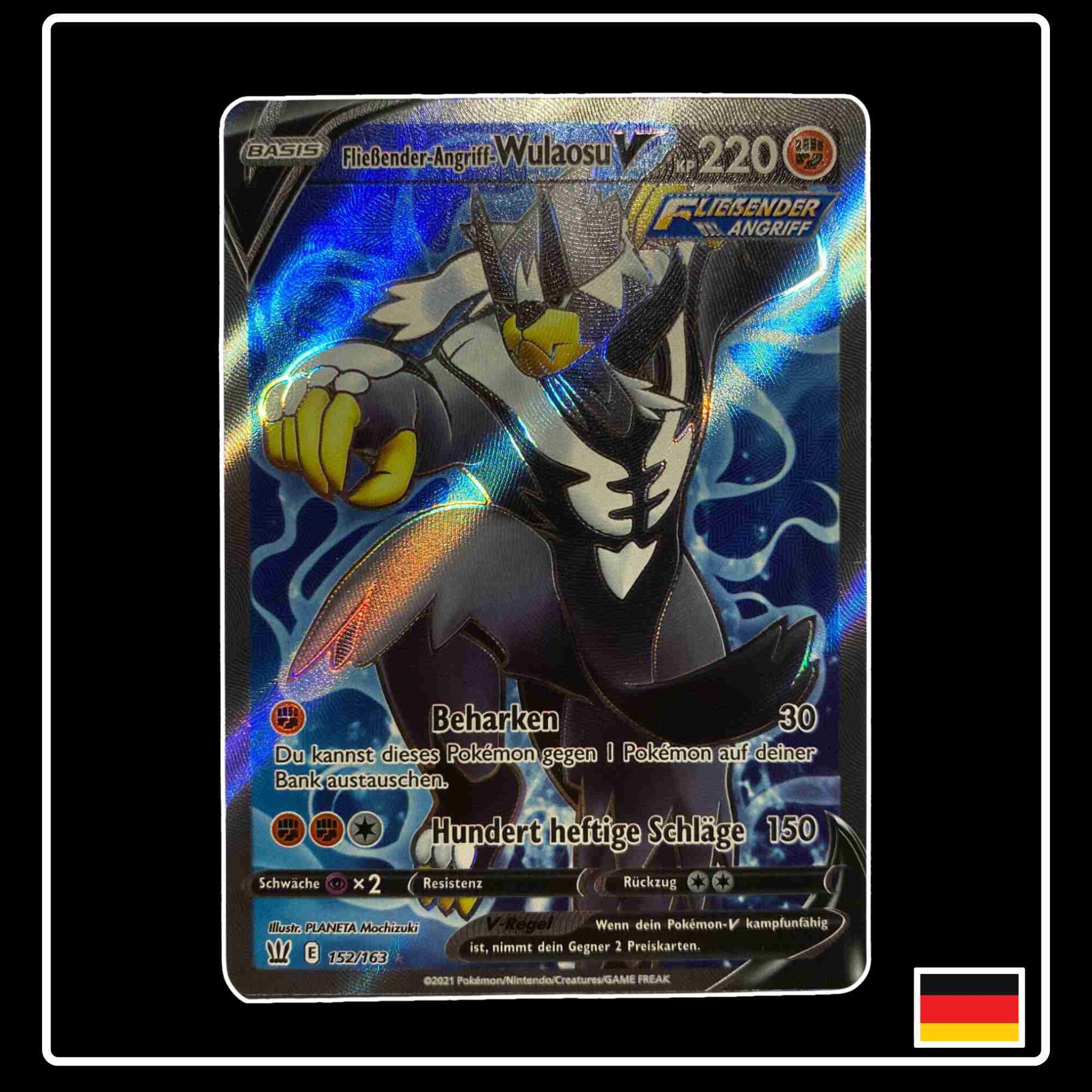 Pokemon Karte Fließender-Angriff-Wulaosu V Full Art 152/163 aus dem Schwert & Schild Set Kampfstile