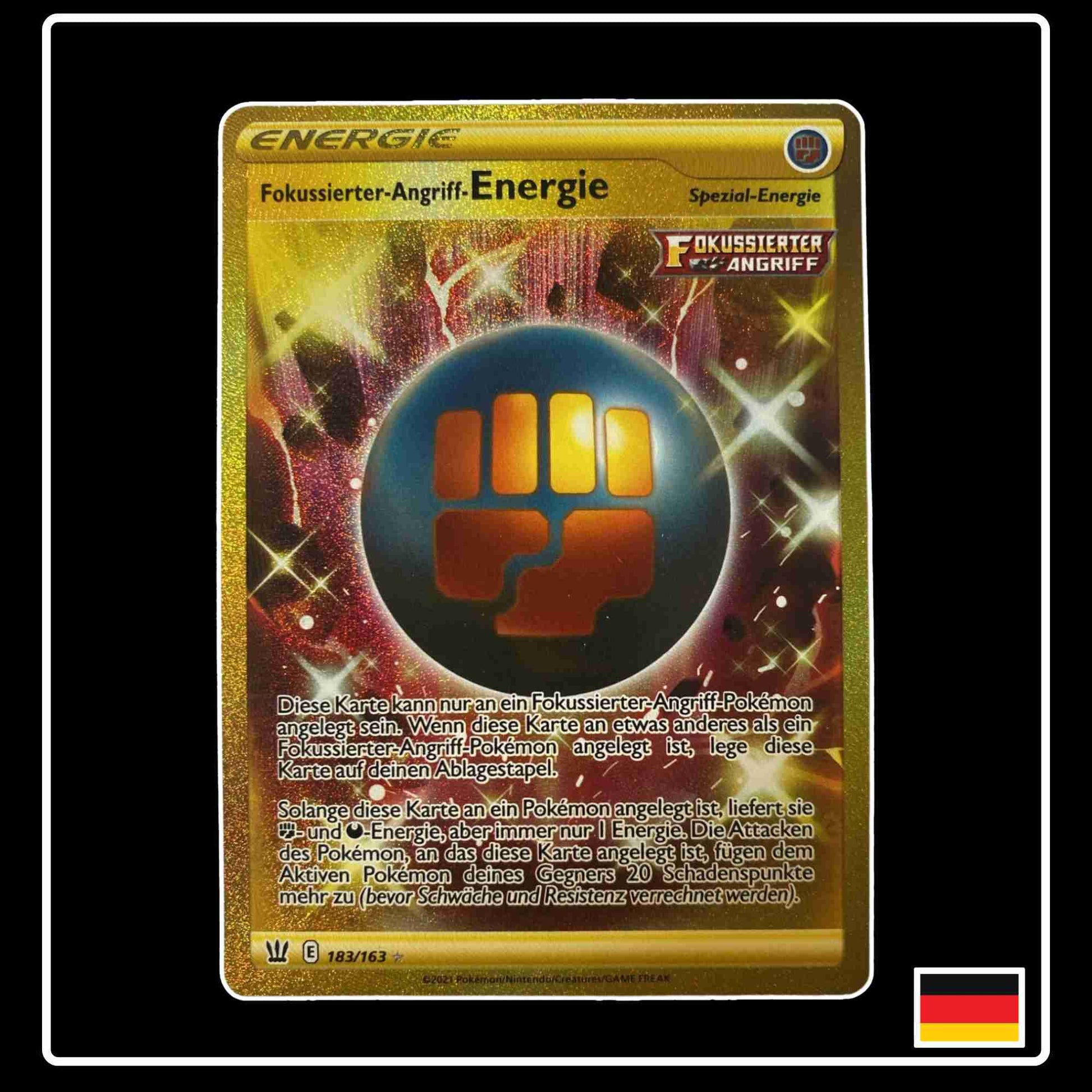 Pokemon Karte Fokussierter-Angriff-Energie GOLD 183/163 aus dem Schwert & Schild Set Kampfstile