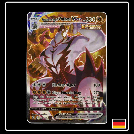 Pokemon Karte Fokussierter-Angriff-Wulaosu VMAX Alt Art 168/163 aus dem Schwert & Schild Set Kampfstile