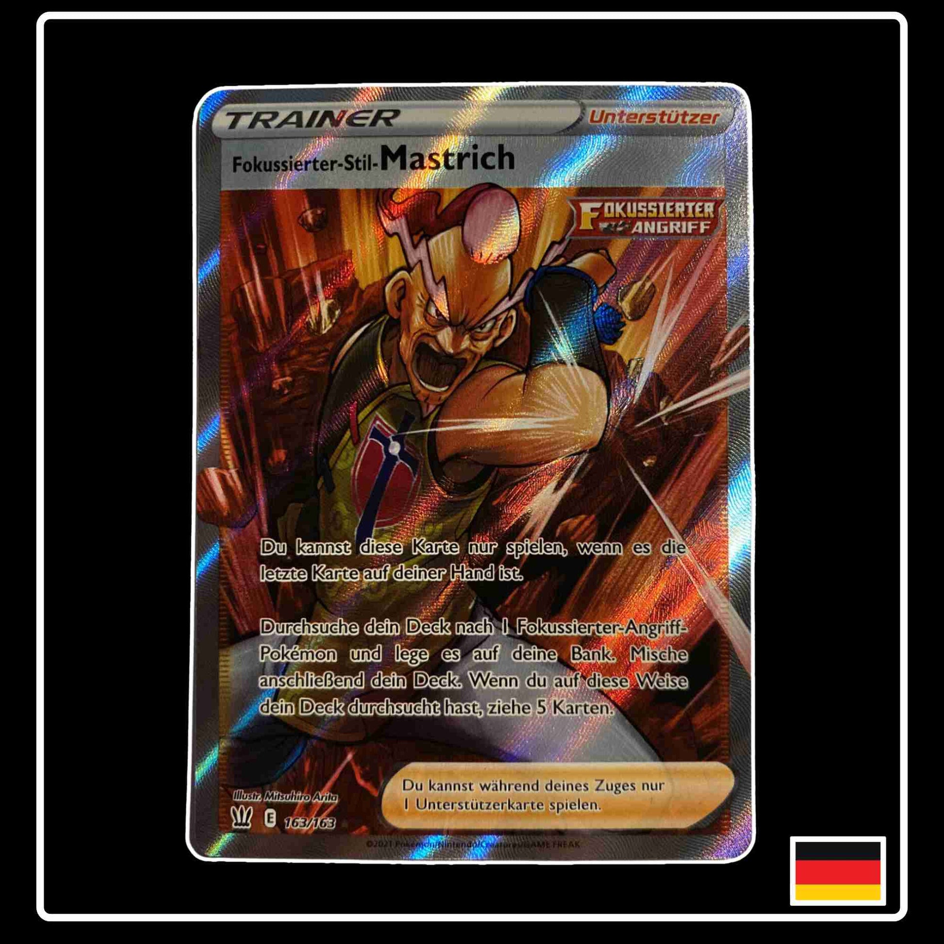 Pokemon Karte Fokussierter-Stil-Mastrich Full Art 163/163 aus dem Schwert & Schild Set Kampfstile