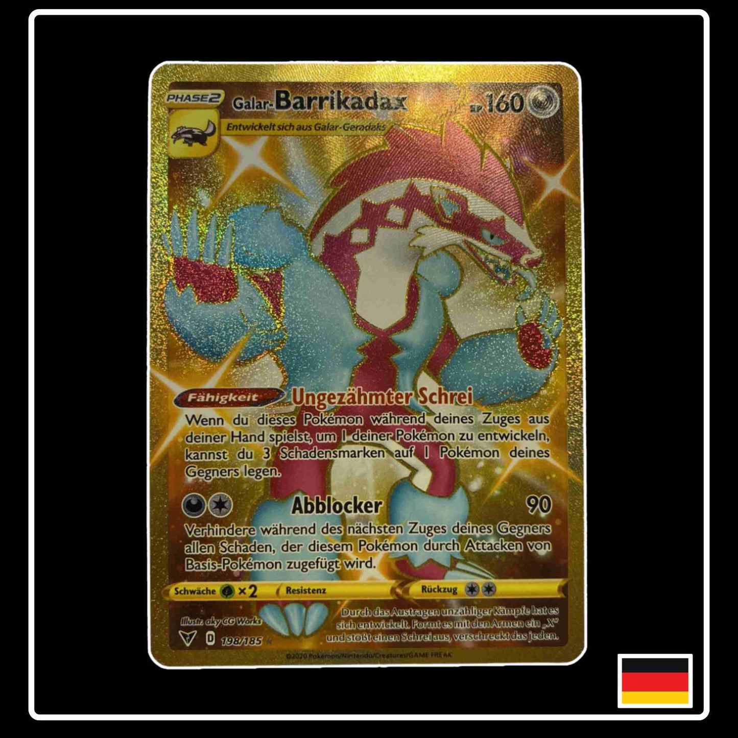 Pokemon Karte Galar-Barrikadax GOLD 198/185 aus dem Schwert & Schild Set Farbenschock