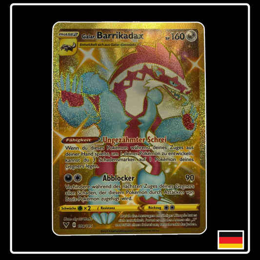 Pokemon Karte Galar-Barrikadax GOLD 198/185 aus dem Schwert & Schild Set Farbenschock