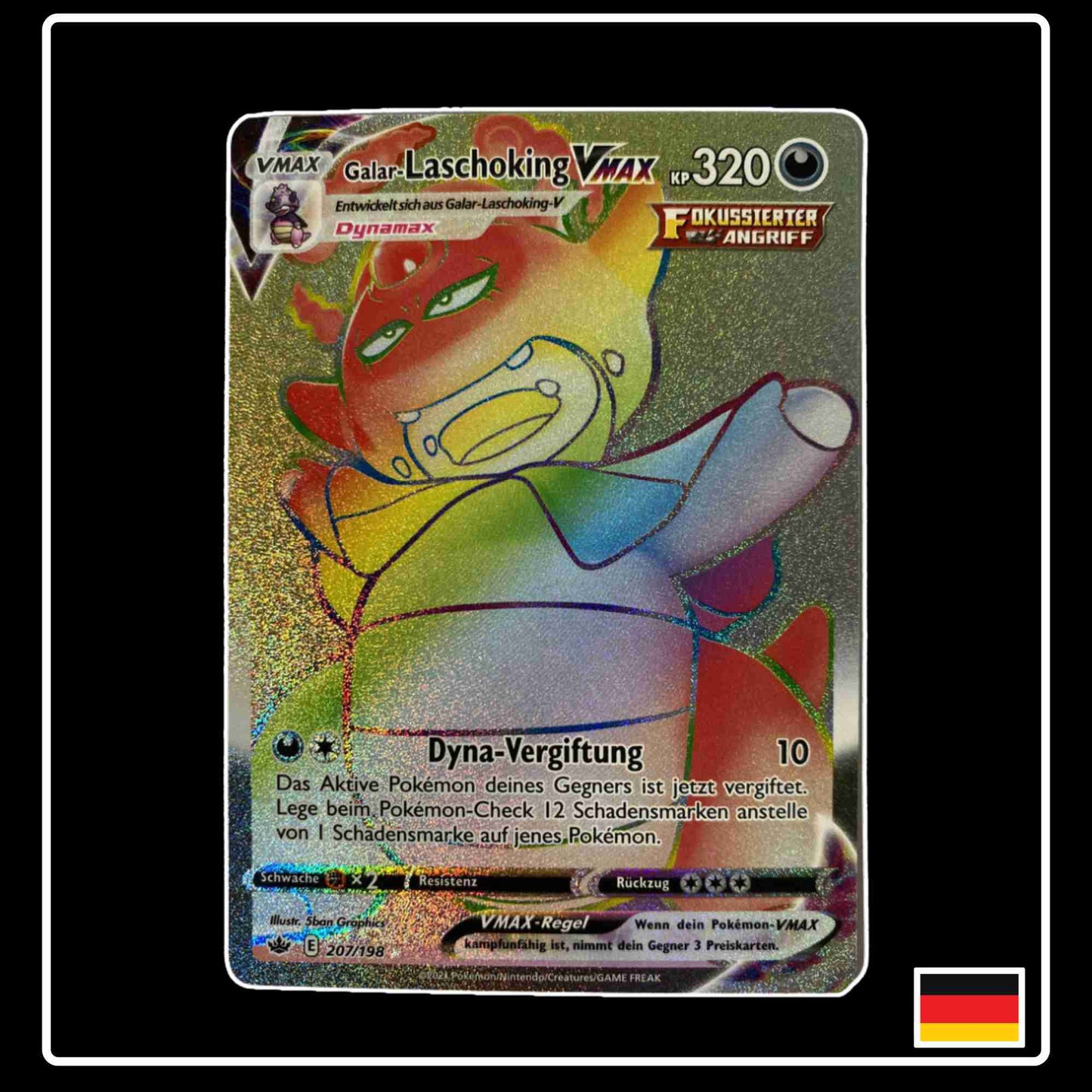 Pokemon Karte Galar-Laschoking VMAXRainbow 207/198 aus dem Schwert & Schild Set Schaurige Herrschaft