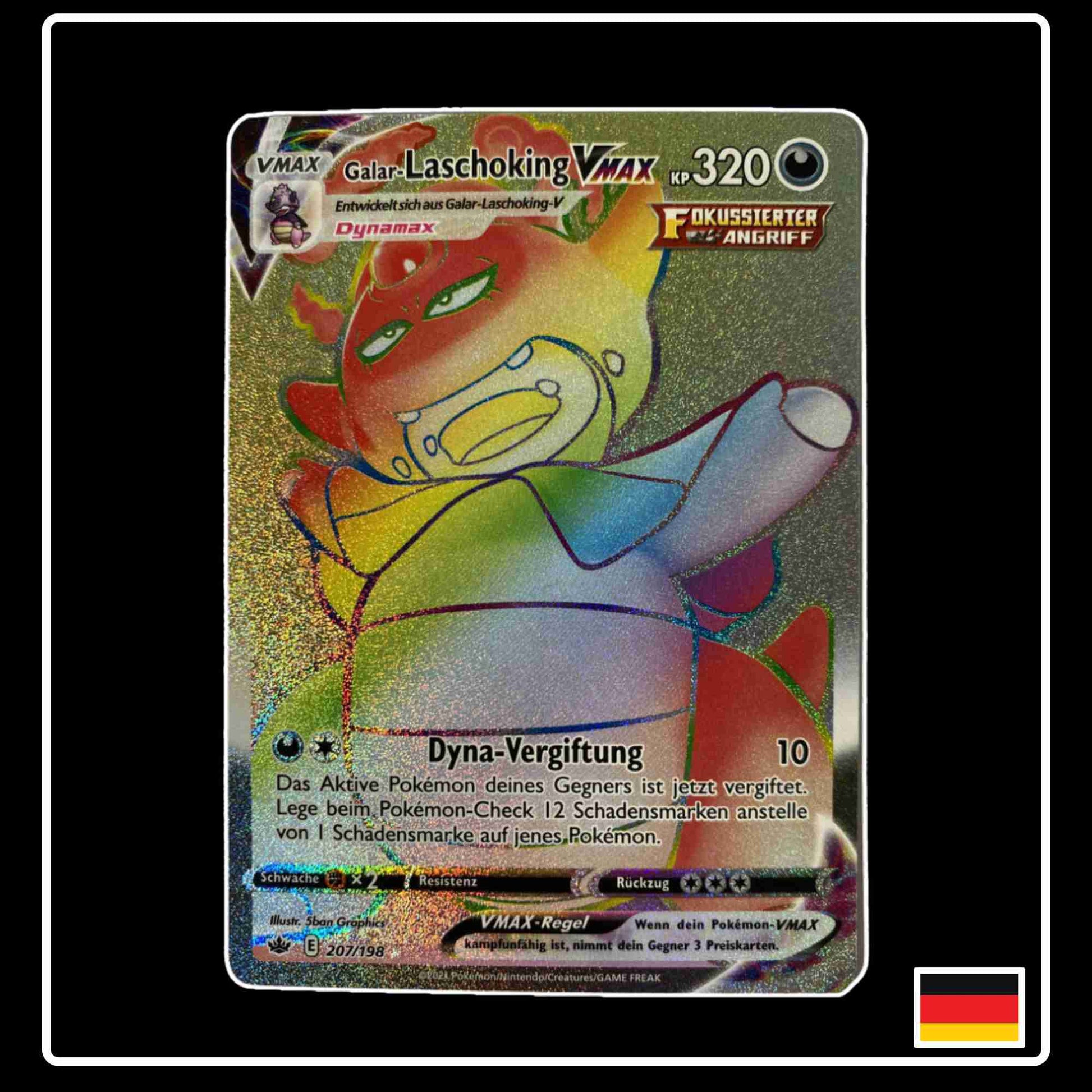 Pokemon Karte Galar-Laschoking VMAXRainbow 207/198 aus dem Schwert & Schild Set Schaurige Herrschaft