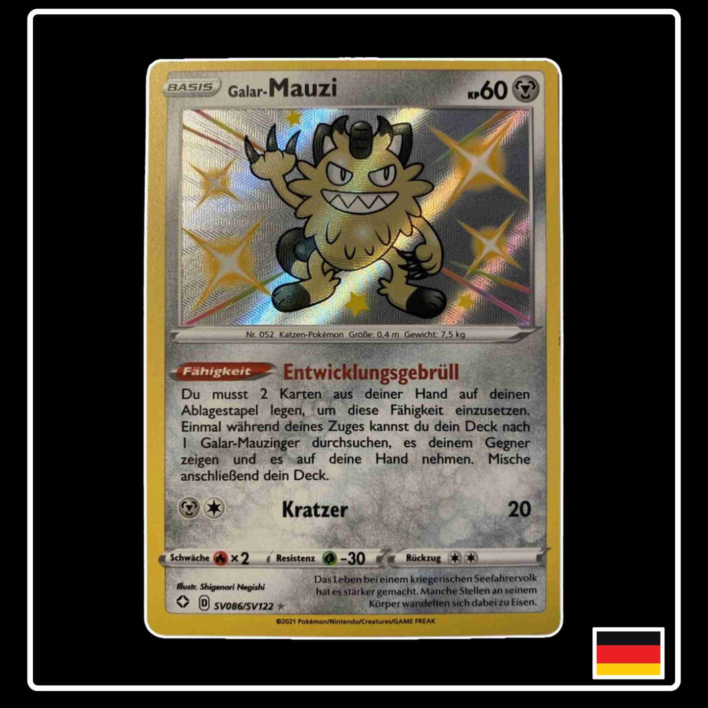 Pokemon Karte Galar-Mauzi Shiny SV086/SV122 aus dem Schwert & Schild Set Glänzendes Schicksal