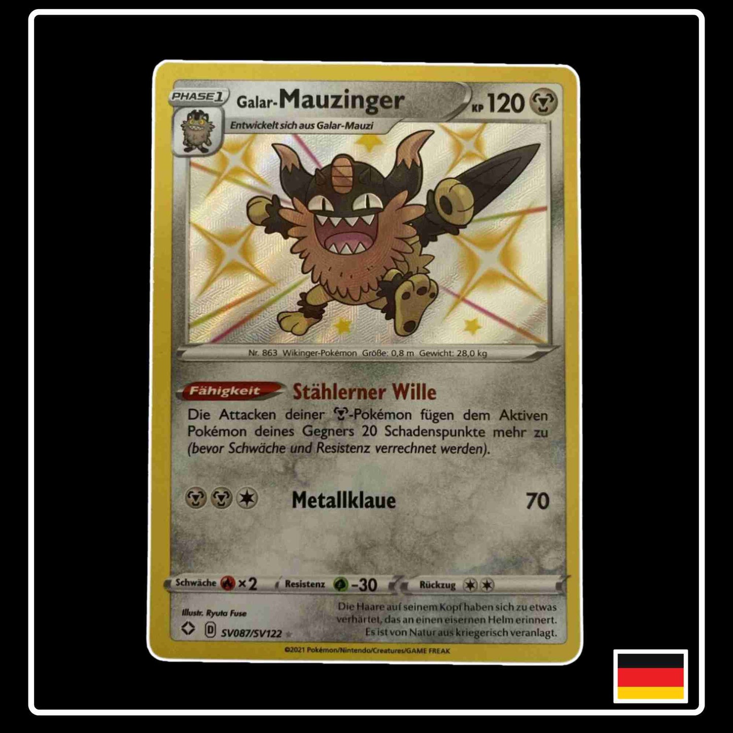 Pokemon Karte Galar-Mauzinger Shiny SV087/SV122 aus dem Schwert & Schild Set Glänzendes Schicksal