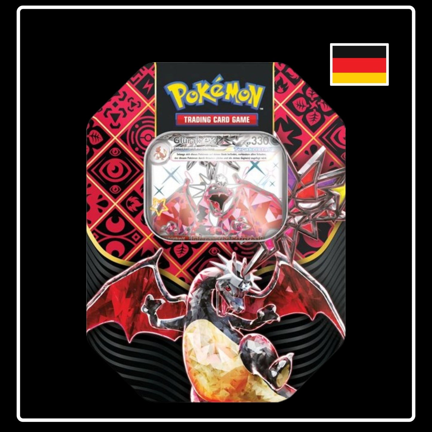 Glurak ex Sammelkarte in der Paldeas Schicksale Tin Box auf Deutsch – eine mächtige Pokémon-Karte in beeindruckendem Karmesin & Purpur Design