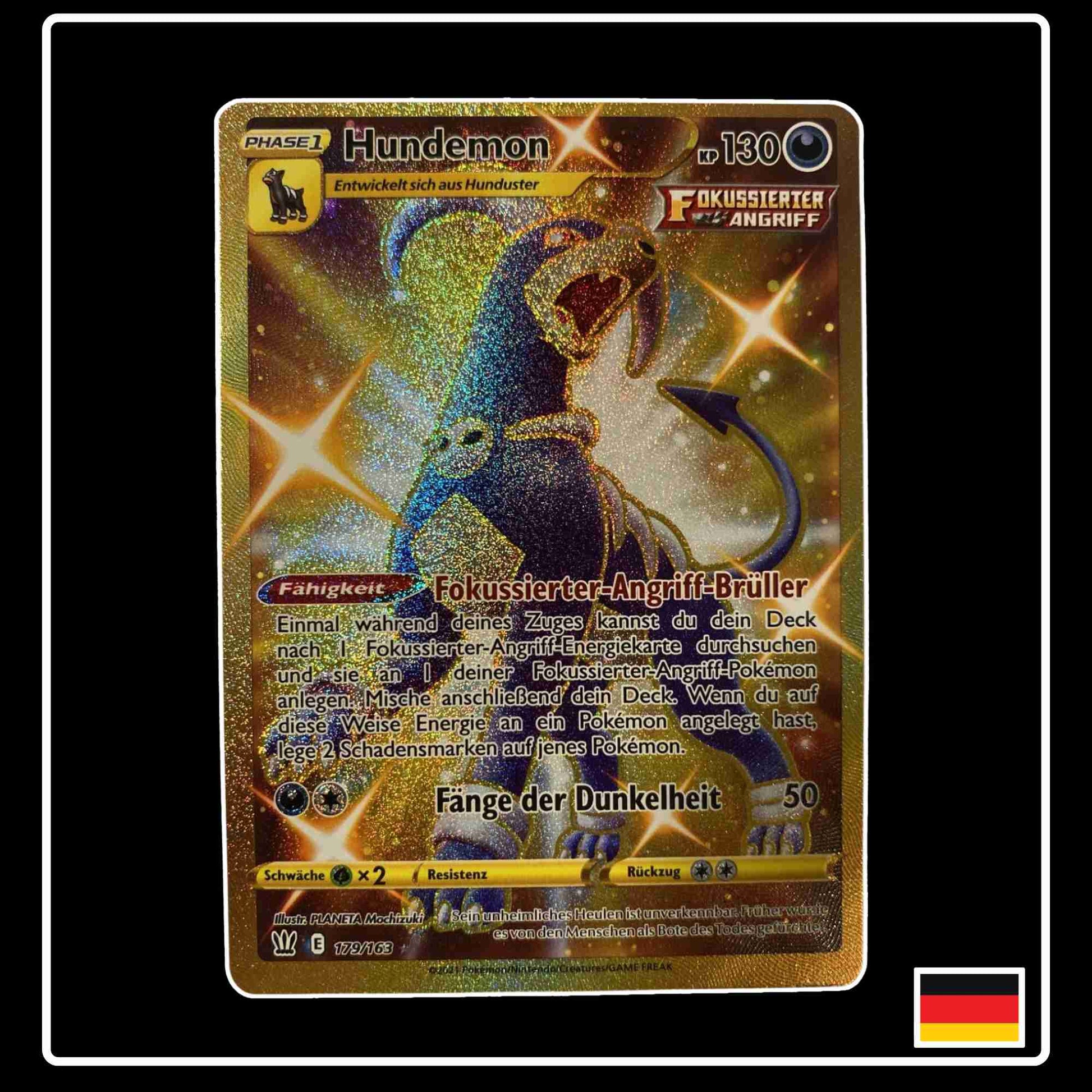 Pokemon Karte Hundemon GOLD 179/163 aus dem Schwert & Schild Set Kampfstile