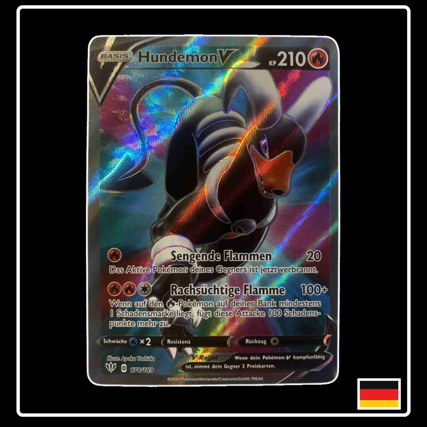 Pokemon Karte Hundemon V Full Art 178/189 aus dem Schwert & Schild Set Flammende Finsternis