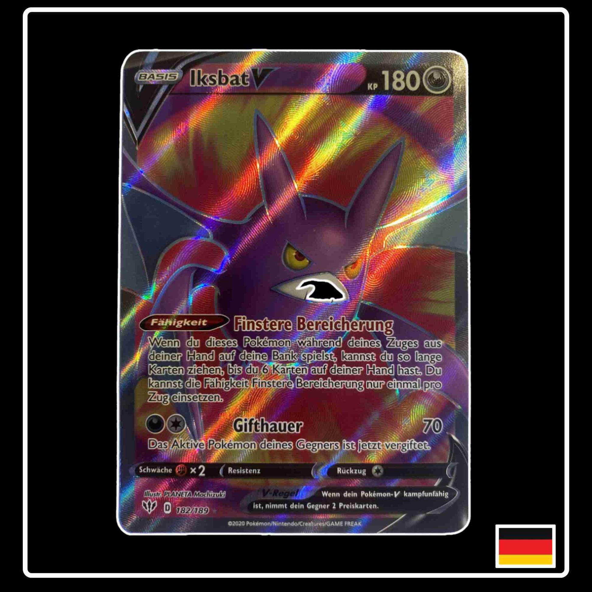 Pokemon Karte Iksbat V Full Art 182/189 aus dem Schwert & Schild Set Flammende Finsternis