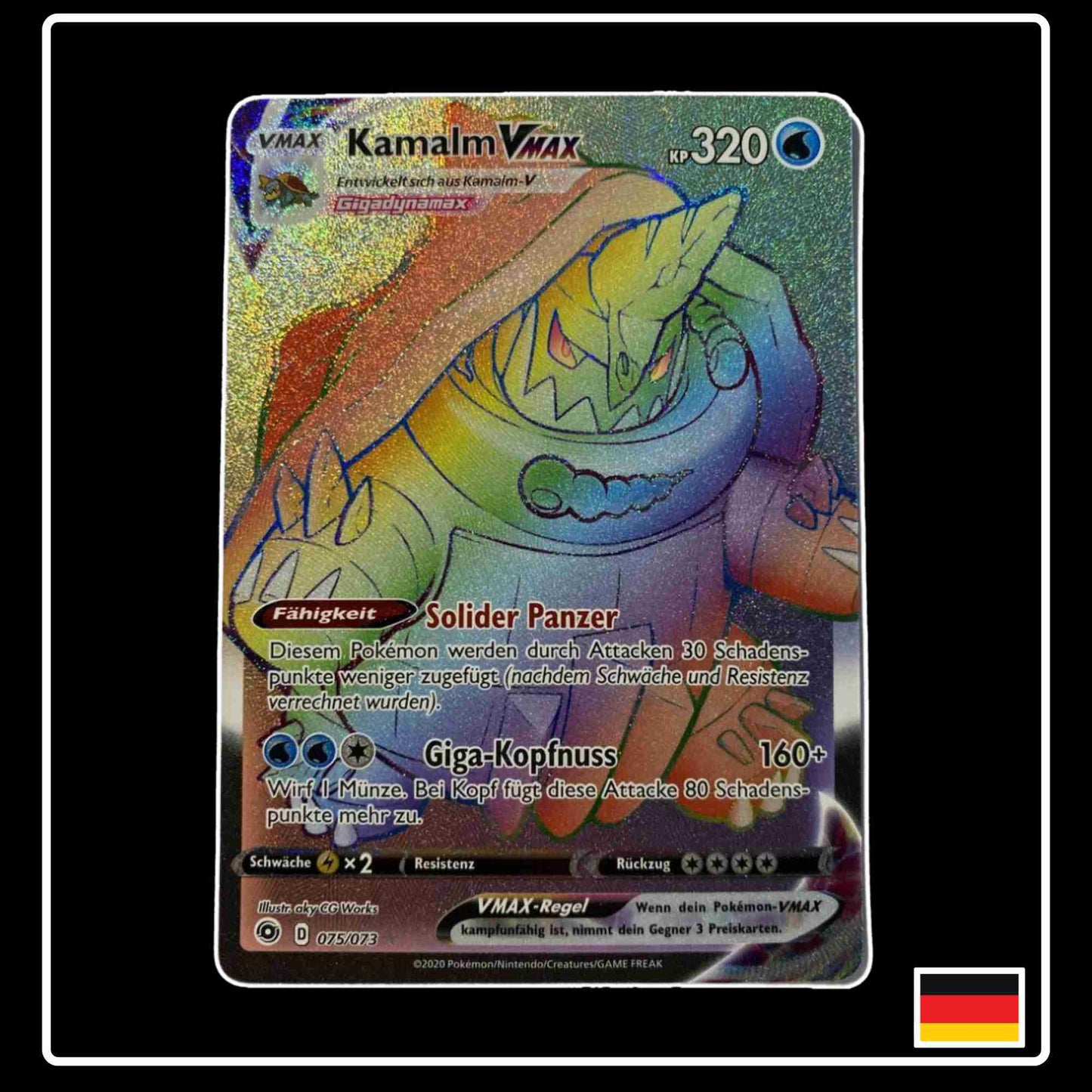 Pokemon Karte Kamalm VMAX Rainbow 075/073 aus dem Schwert & Schild Set Weg des Champs