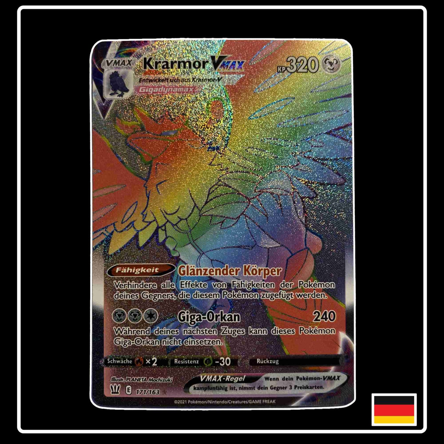 Pokemon Karte Krarmor VMAX Rainbow 171/163 aus dem Schwert & Schild Set Kampfstile