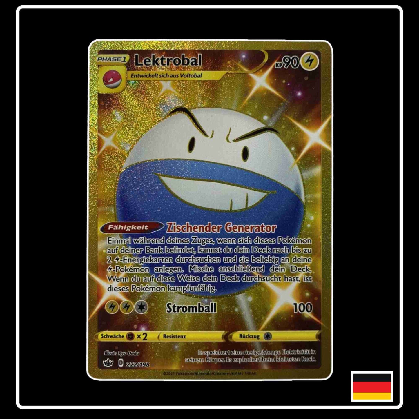 Pokemon Karte Lektrobal GOLD  222/198 aus dem Schwert & Schild Set Schaurige Herrschaft