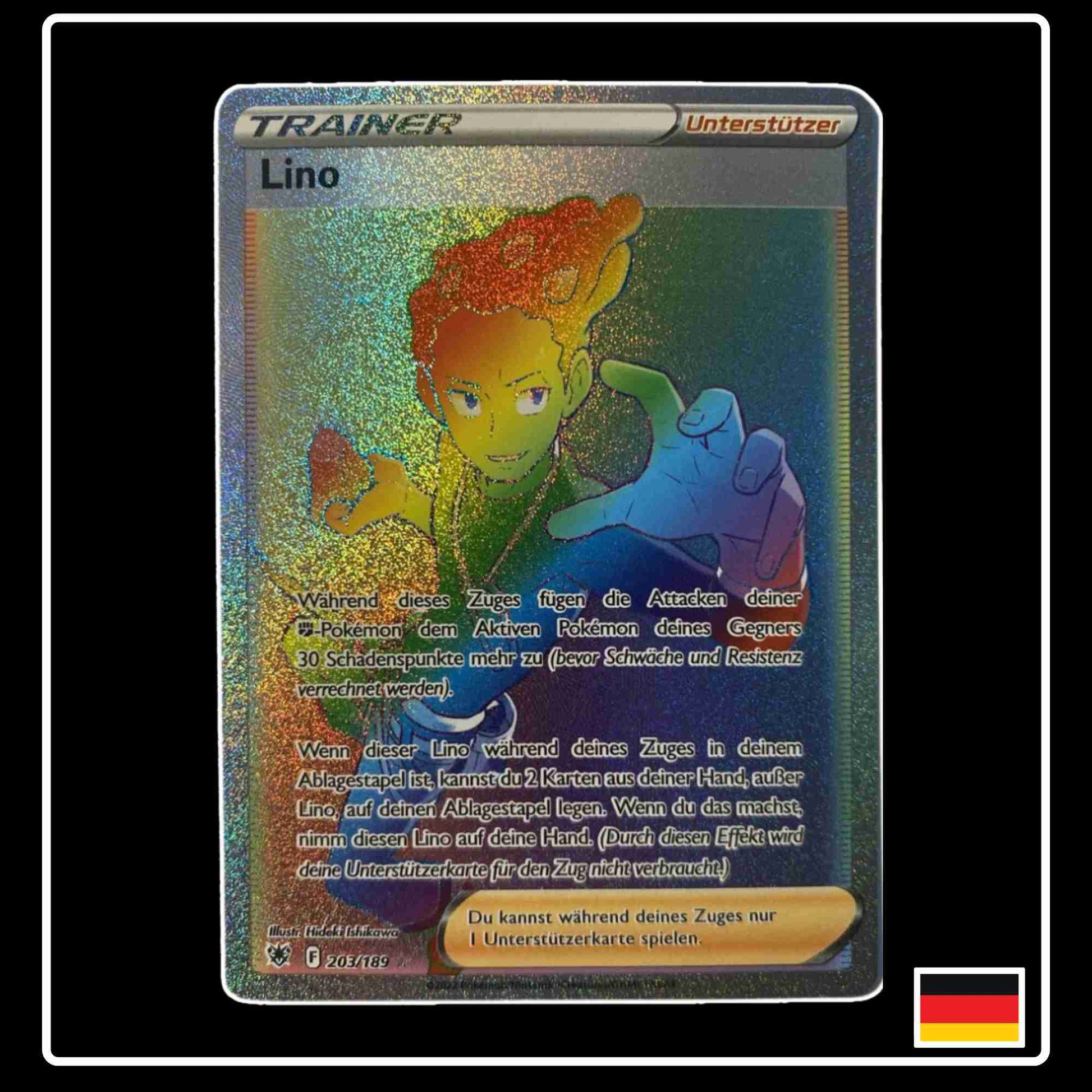 Lino Trainer Rainbow 203/189 Pokemon Karte aus Astralglanz