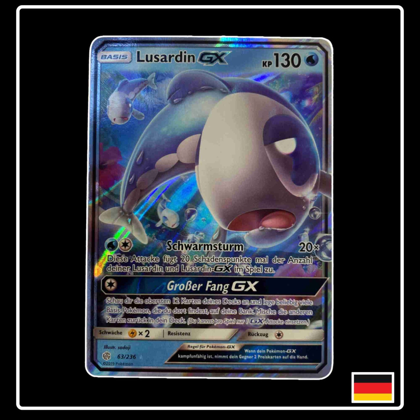 Pokemon Karte Lusardin GX 63/236 aus dem Sonne & Mond Welten im Wandel