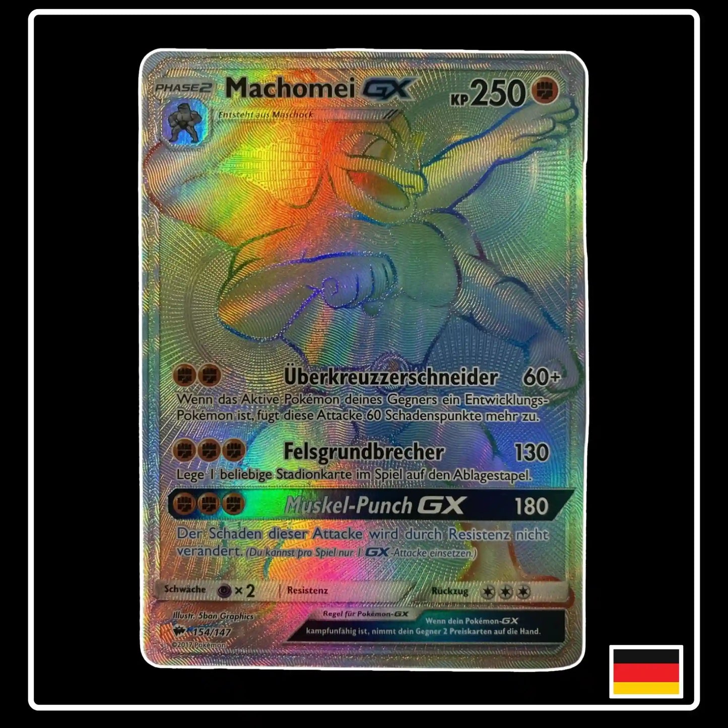 Machomei GX Rainbow 154/147 Pokemon Nacht in Flammen