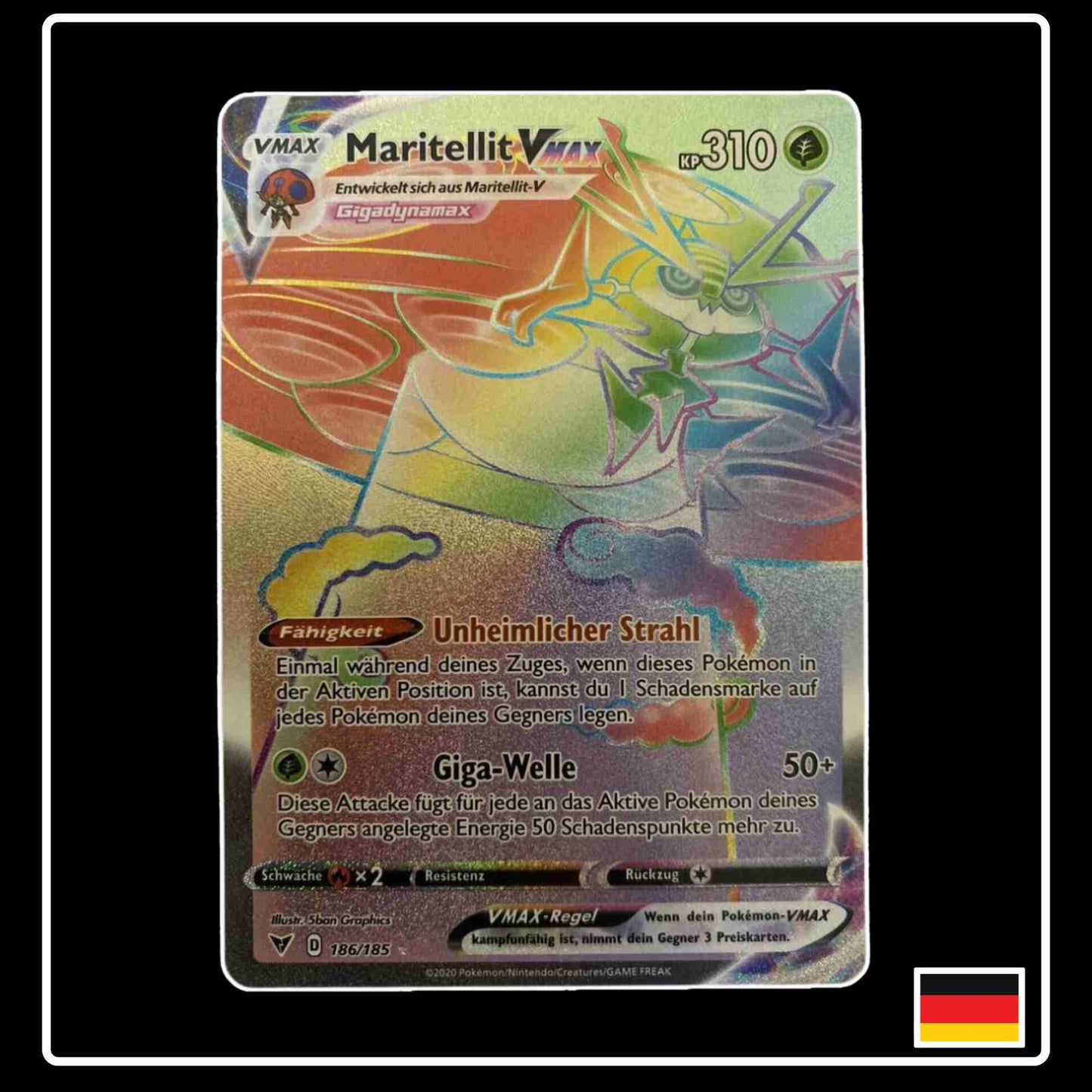 Pokemon Karte Maritellit VMAX Rainbow 186/185 aus dem Schwert & Schild Set Farbenschock