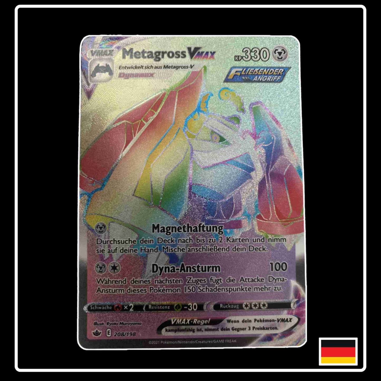 Pokemon Karte Metagross VMAX Rainbow 208/198 aus dem Schwert & Schild Set Schaurige Herrschaft