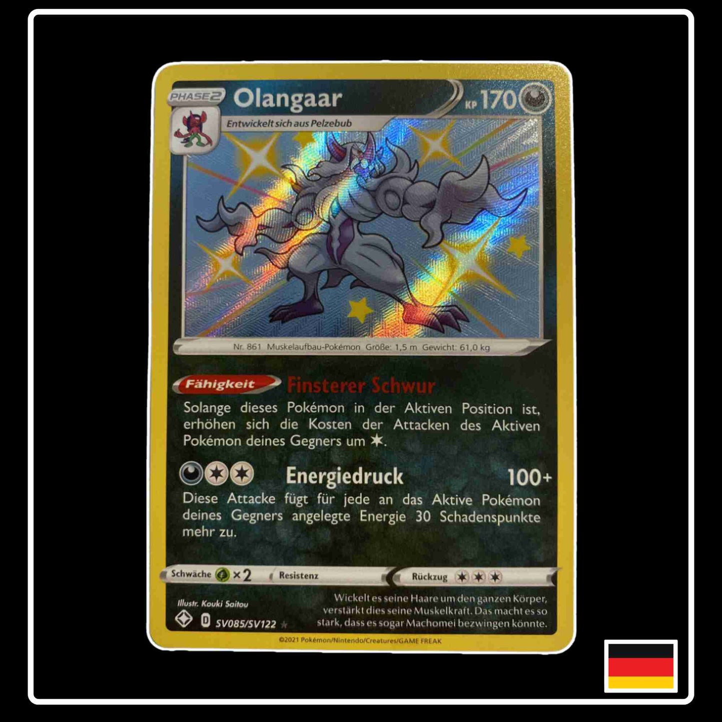 Pokemon Karte Olangaar Shiny SV085/SV122 aus dem Schwert & Schild Set Glänzendes Schicksal